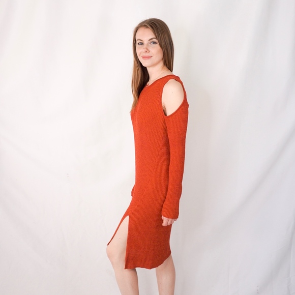 BCBG MaxAzria Orange Rib Cold Shoulder Knit Dress - Picture 6 of 8